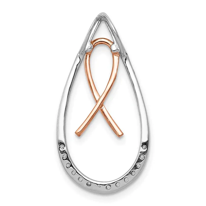 Goldia Solid 14k Twotone Simulated CZ Awareness Ribbon Teardrop Chain Slide Rings
