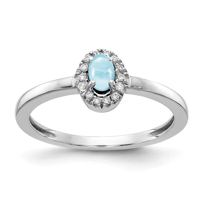 Goldia Solid 14k White Gold Simulated CZ and Oval Cabochon Aquamarine Ring Rings Goldia Solid 14k White Gold Simulated CZ and Oval Cabochon Aquamarine Ring Rings