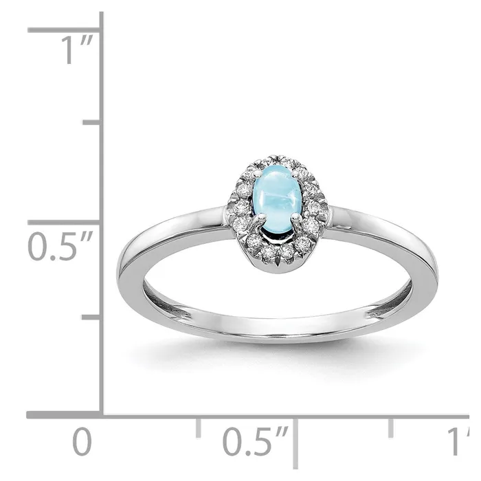 Goldia Solid 14k White Gold Simulated CZ and Oval Cabochon Aquamarine Ring Rings