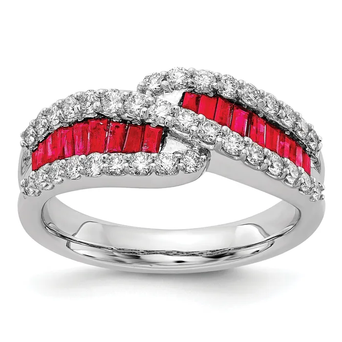 Goldia Solid 14k White Gold Simulated Ruby CZ Ring Rings