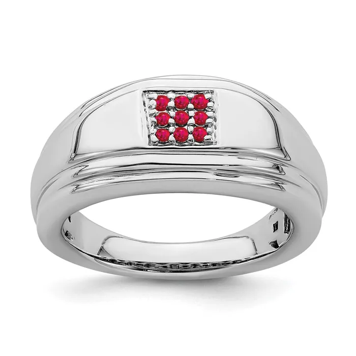 Goldia Solid 14k White Gold Simulated Ruby Mens Ring Rings