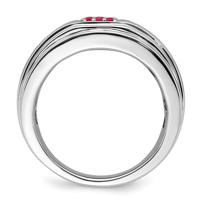 Goldia Solid 14k White Gold Simulated Ruby Mens Ring Rings