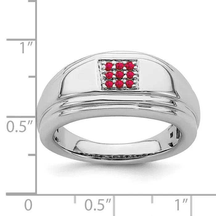 Goldia Solid 14k White Gold Simulated Ruby Mens Ring Rings