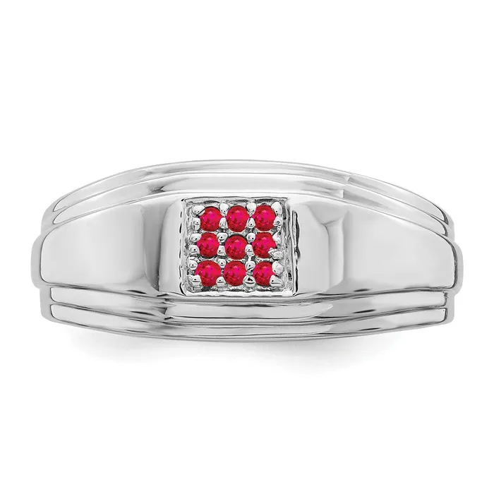 Goldia Solid 14k White Gold Simulated Ruby Mens Ring Rings