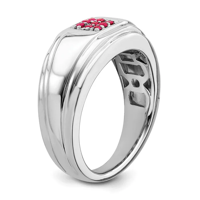 Goldia Solid 14k White Gold Simulated Ruby Mens Ring Rings