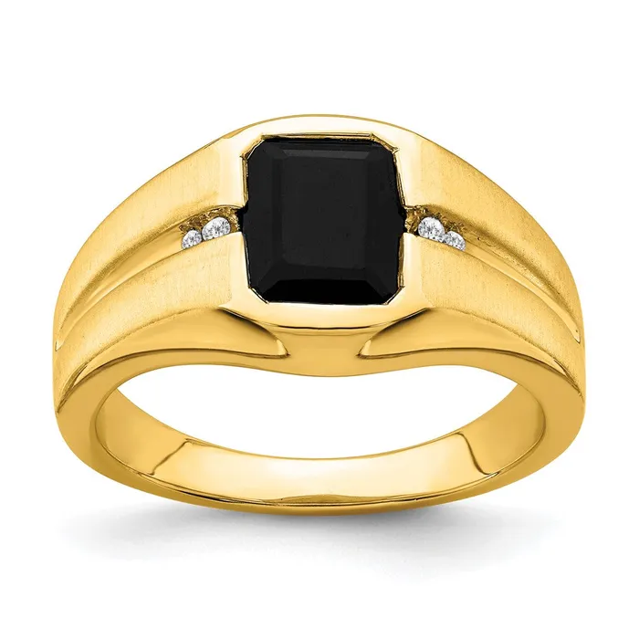 Goldia Solid 14k Yellow Gold Simulated Onyx and CZ Mens Ring Rings