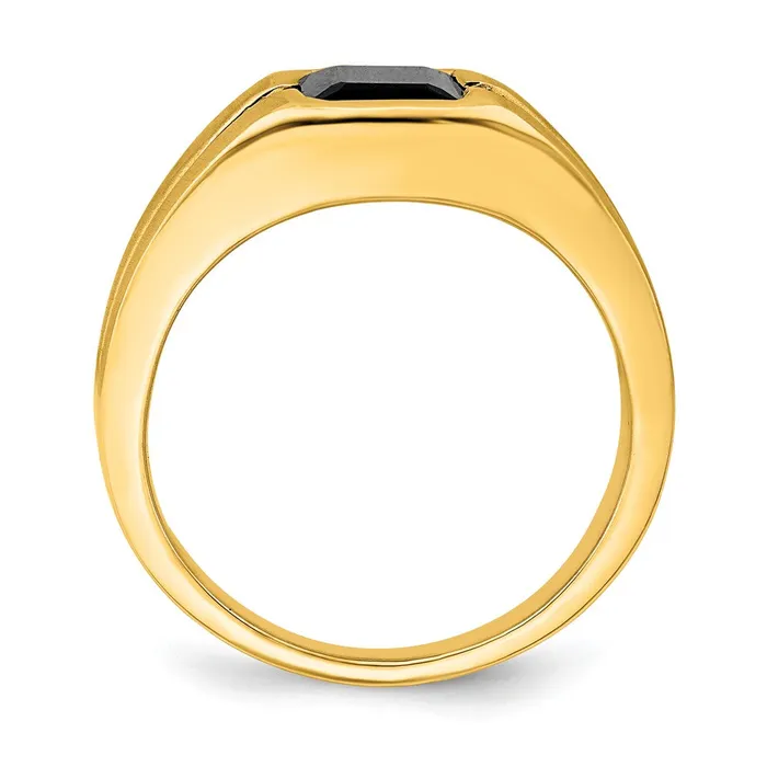 Goldia Solid 14k Yellow Gold Simulated Onyx and CZ Mens Ring Rings