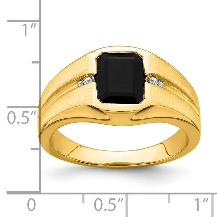 Goldia Solid 14k Yellow Gold Simulated Onyx and CZ Mens Ring Rings