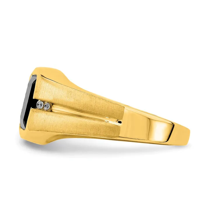 Goldia Solid 14k Yellow Gold Simulated Onyx and CZ Mens Ring Rings