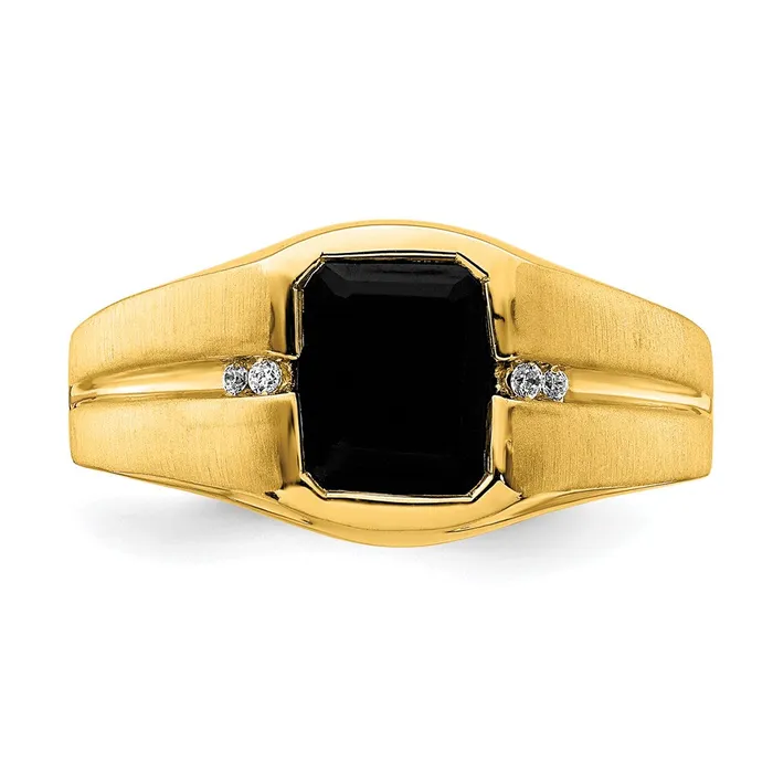 Goldia Solid 14k Yellow Gold Simulated Onyx and CZ Mens Ring Rings