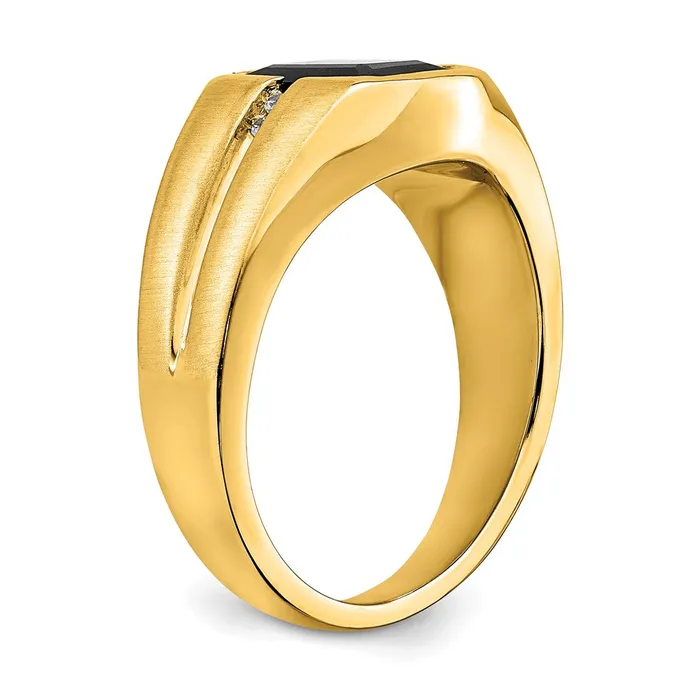 Goldia Solid 14k Yellow Gold Simulated Onyx and CZ Mens Ring Rings