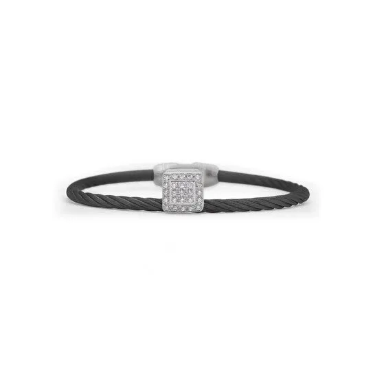 JMS always Bracelets Original ALOR Black Cable Elevated Square Station Bracelet with 18kt White Gold Diamonds JMS always Bracelets Original ALOR Black Cable Elevated Square Station Bracelet with 18kt White Gold Diamonds