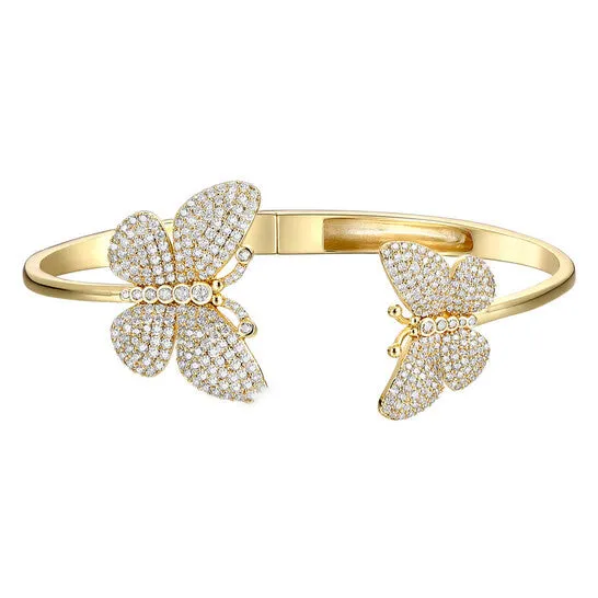JMS always Bracelets Original Megan Walford Sterling Silver 14k Gold Plated with Cubic Zirconia French Pave Butterfly Open Cuff Bangle Bracelet JMS always Bracelets Original Megan Walford Sterling Silver 14k Gold Plated with Cubic Zirconia French Pave Butterfly Open Cuff Bangle Bracelet