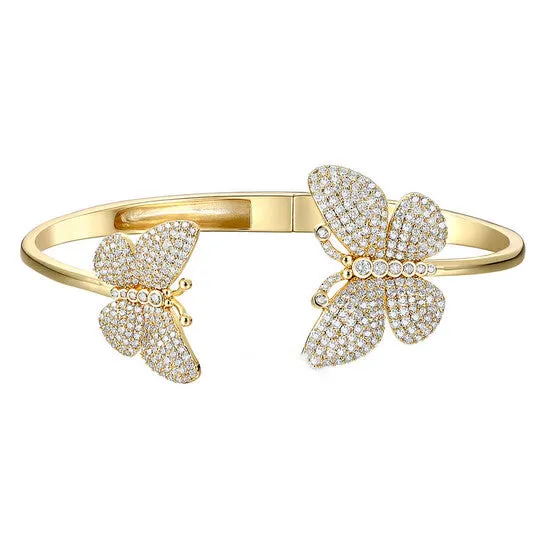JMS always Bracelets Original Megan Walford Sterling Silver 14k Gold Plated with Cubic Zirconia French Pave Butterfly Open Cuff Bangle Bracelet JMS always Bracelets Original Megan Walford Sterling Silver 14k Gold Plated with Cubic Zirconia French Pave Butterfly Open Cuff Bangle Bracelet