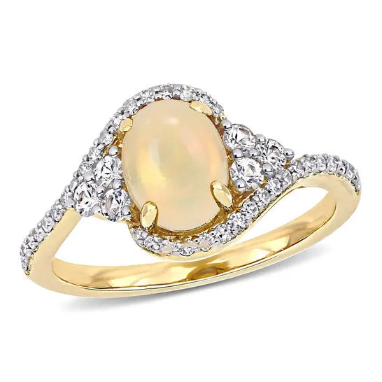 JMS always Rings Original Amour 10K Yellow Gold 1 CT TGW Ethiopian Yellow Opal and White Sapphire with 15 CT TDW Diamond Halo Ring JMS always Rings Original Amour 10K Yellow Gold 1 CT TGW Ethiopian Yellow Opal and White Sapphire with 15 CT TDW Diamond Halo Ring
