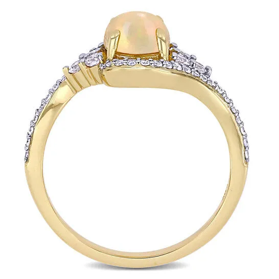 JMS always Rings Original Amour 10K Yellow Gold 1 CT TGW Ethiopian Yellow Opal and White Sapphire with 15 CT TDW Diamond Halo Ring JMS always Rings Original Amour 10K Yellow Gold 1 CT TGW Ethiopian Yellow Opal and White Sapphire with 15 CT TDW Diamond Halo Ring