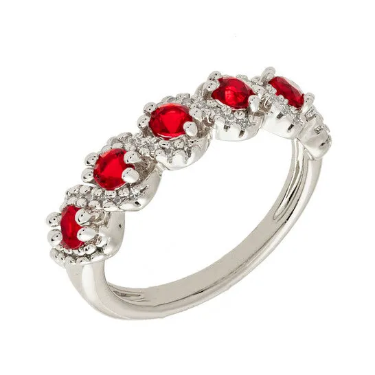 JMS always Rings Original Elegant Confetti Womens 18K White Gold Plated Red CZ Simulated Diamond Half Eternity Ring JMS always Rings Original Elegant Confetti Womens 18K White Gold Plated Red CZ Simulated Diamond Half Eternity Ring