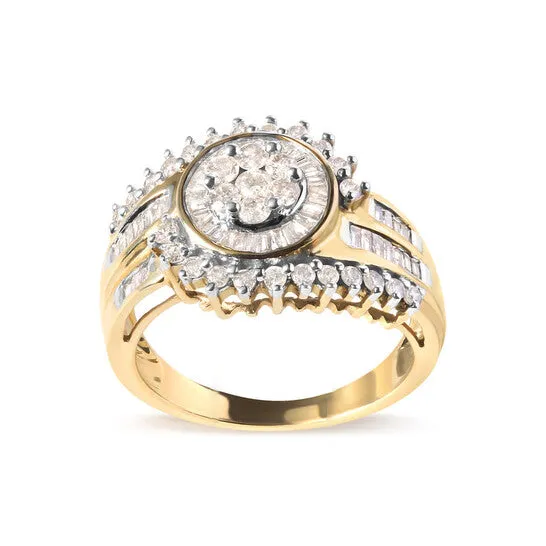 JMS always Rings Original Haus of Brilliance 10K Yellow Gold 1 Cttw Round and Baguette cut Diamond Cluster Swirl Band Ring HI Color I1I2 Clarity JMS always Rings Original Haus of Brilliance 10K Yellow Gold 1 Cttw Round and Baguette cut Diamond Cluster Swirl Band Ring HI Color I1I2 Clarity