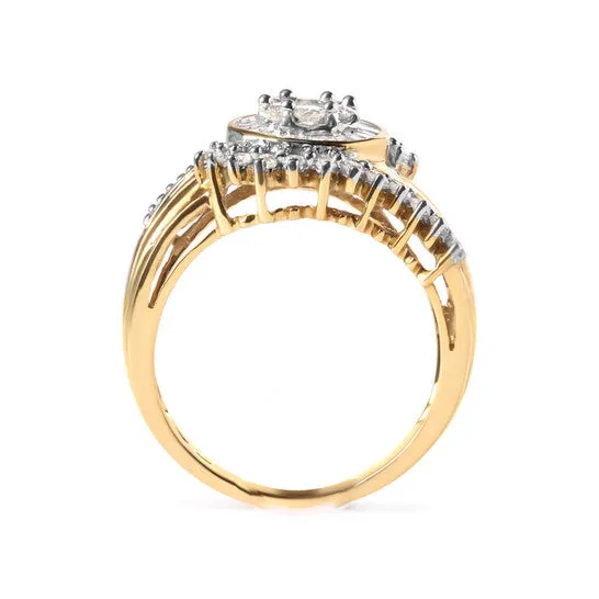 JMS always Rings Original Haus of Brilliance 10K Yellow Gold 1 Cttw Round and Baguette cut Diamond Cluster Swirl Band Ring HI Color I1I2 Clarity JMS always Rings Original Haus of Brilliance 10K Yellow Gold 1 Cttw Round and Baguette cut Diamond Cluster Swirl Band Ring HI Color I1I2 Clarity