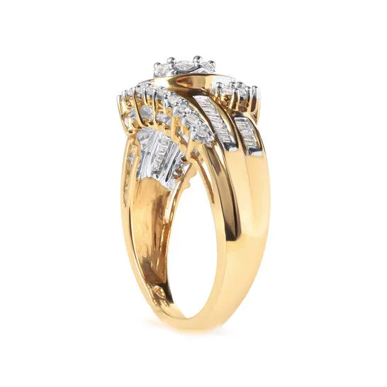 JMS always Rings Original Haus of Brilliance 10K Yellow Gold 1 Cttw Round and Baguette cut Diamond Cluster Swirl Band Ring HI Color I1I2 Clarity JMS always Rings Original Haus of Brilliance 10K Yellow Gold 1 Cttw Round and Baguette cut Diamond Cluster Swirl Band Ring HI Color I1I2 Clarity