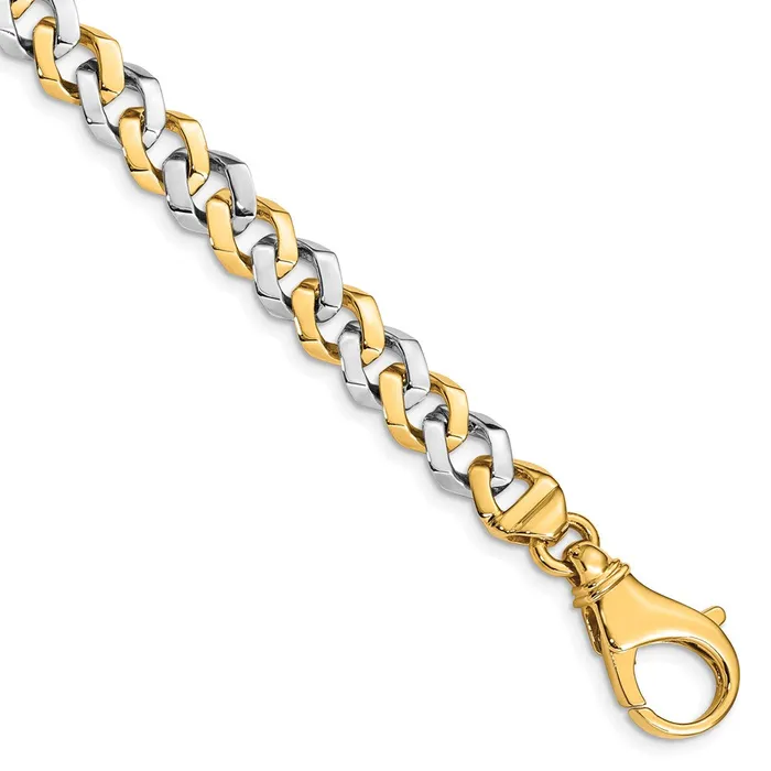 MDS Bracelets Solid 14K Twotone Gold 8 inch 8mm Hand Polished Fancy Link with Fancy Lobster Clasp Bracelet MDS Bracelets Solid 14K Twotone Gold 8 inch 8mm Hand Polished Fancy Link with Fancy Lobster Clasp Bracelet