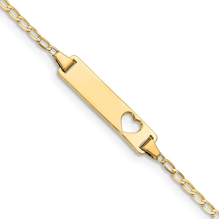 MDS Bracelets Solid 14K Yellow Gold Cutout Heart Flat Curb Link ID Bracelet MDS Bracelets Solid 14K Yellow Gold Cutout Heart Flat Curb Link ID Bracelet