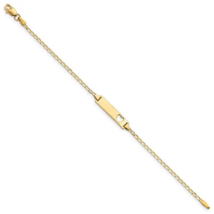 MDS Bracelets Solid 14K Yellow Gold Cutout Heart Flat Curb Link ID Bracelet MDS Bracelets Solid 14K Yellow Gold Cutout Heart Flat Curb Link ID Bracelet