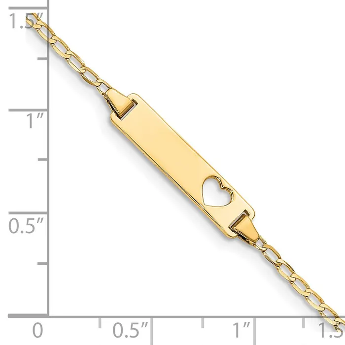 MDS Bracelets Solid 14K Yellow Gold Cutout Heart Flat Curb Link ID Bracelet MDS Bracelets Solid 14K Yellow Gold Cutout Heart Flat Curb Link ID Bracelet