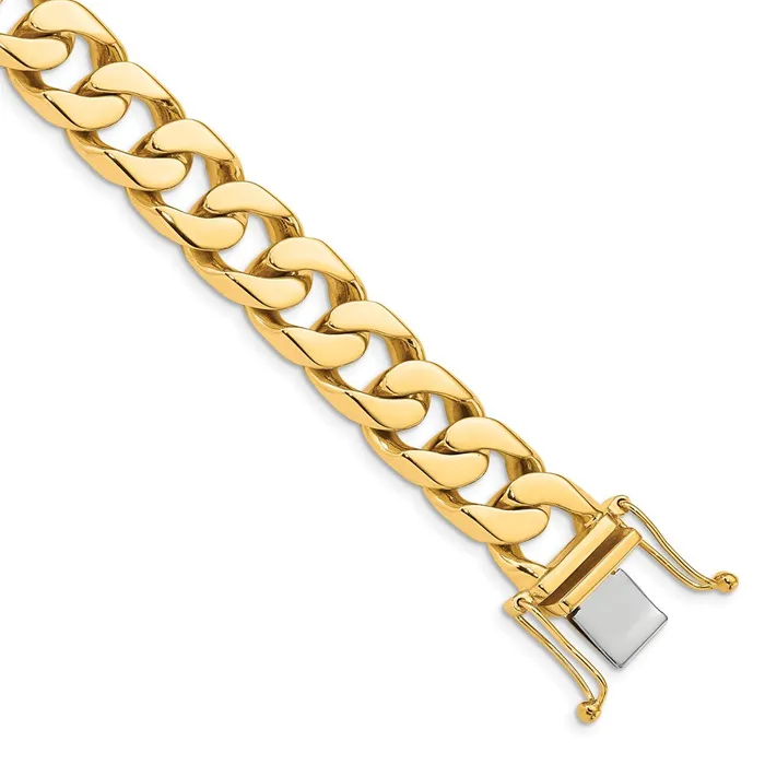 MDS Solid 14K Yellow Gold 9 inch 12mm Hand Polished Flat Beveled Curb Link with Box Catch Clasp Bracelet Bracelets MDS Solid 14K Yellow Gold 9 inch 12mm Hand Polished Flat Beveled Curb Link with Box Catch Clasp Bracelet Bracelets