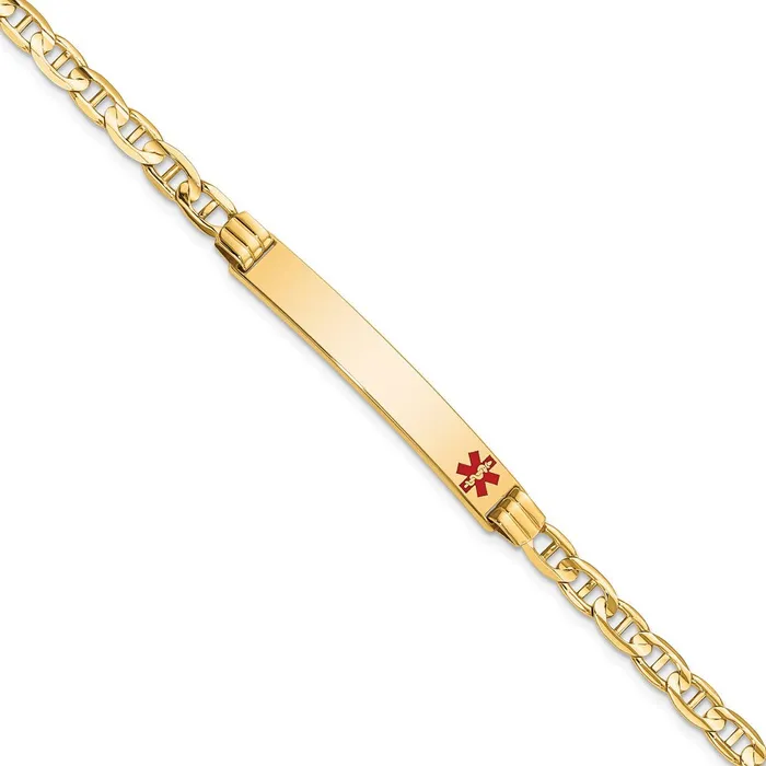 MDS Solid 14K Yellow Gold Medical Red Enamel Anchor Link ID Bracelet Bracelets