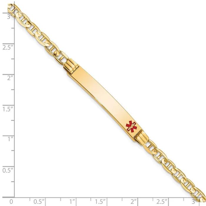 MDS Solid 14K Yellow Gold Medical Red Enamel Anchor Link ID Bracelet Bracelets MDS Solid 14K Yellow Gold Medical Red Enamel Anchor Link ID Bracelet Bracelets