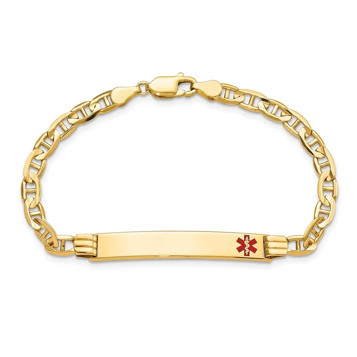MDS Solid 14K Yellow Gold Medical Red Enamel Anchor Link ID Bracelet Bracelets MDS Solid 14K Yellow Gold Medical Red Enamel Anchor Link ID Bracelet Bracelets