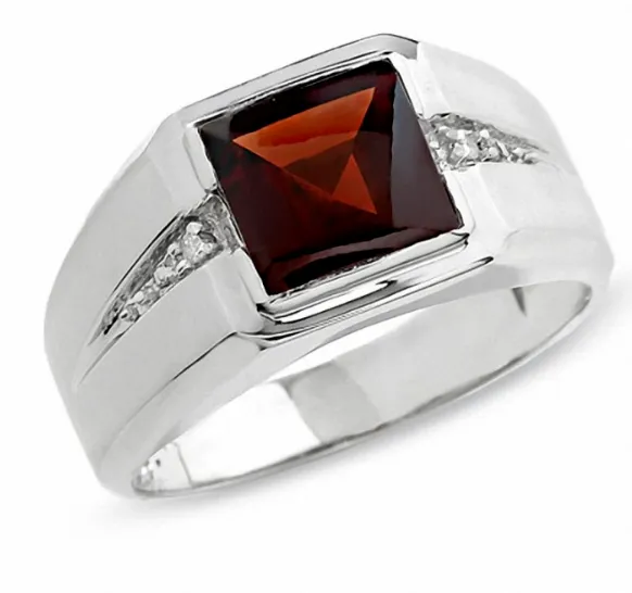 Mens Square Garnet Ring in 14K White Gold with Diamond Accents Goldiacom Rings Mens Square Garnet Ring in 14K White Gold with Diamond Accents Goldiacom Rings