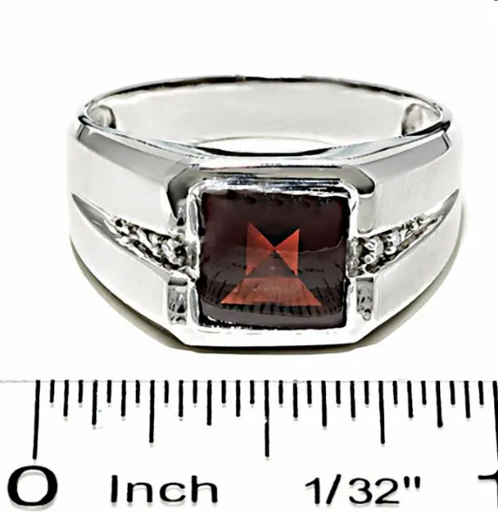Mens Square Garnet Ring in 14K White Gold with Diamond Accents Goldiacom Rings