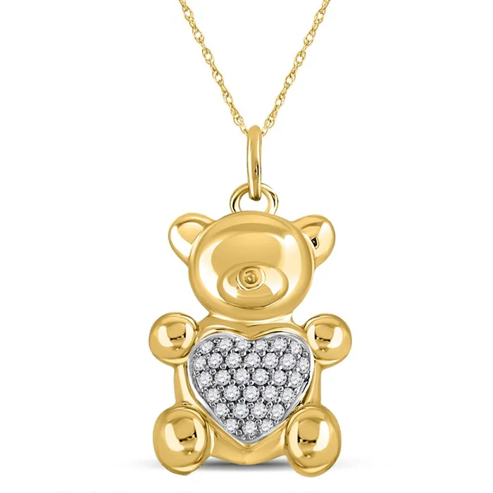Necklaces gndatlanta 10k Yellow Gold Round Diamond Bear Heart Animal Pendant 110 Cttw