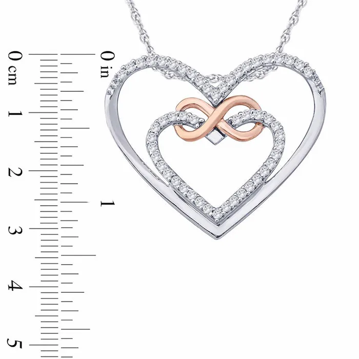 Necklaces Goldia 01 CT TW Natural Diamond Infinity Double Heart Pendant in Sterling Silver and 10K Rose Gold Necklaces Goldia 01 CT TW Natural Diamond Infinity Double Heart Pendant in Sterling Silver and 10K Rose Gold