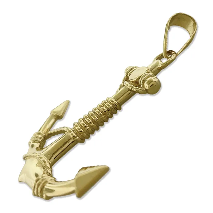 Necklaces Goldia 14K Gold 3D Ship Anchor and Sailor Rope Pendant
