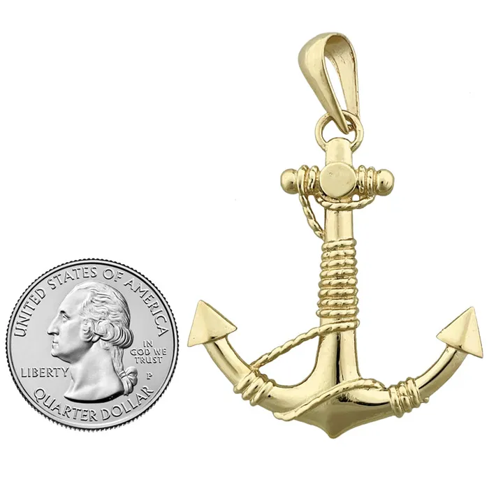 Necklaces Goldia 14K Gold 3D Ship Anchor and Sailor Rope Pendant
