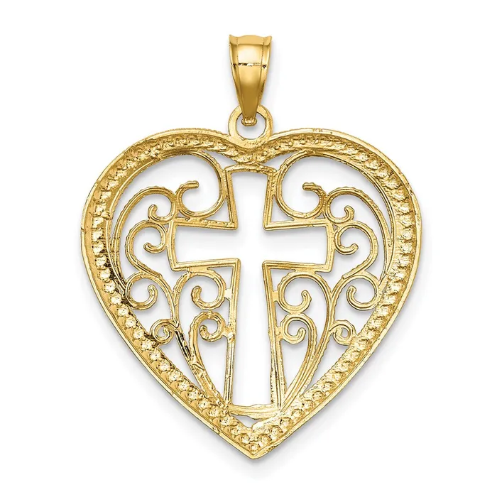 Necklaces Goldia 14k Yellow u0026 Rhodium Gold wRhodium CutOut and Beaded Filigree Heart wCross Charm