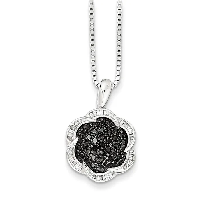 Necklaces Sterling Silver Black Diamond Flower Pendant Goldia