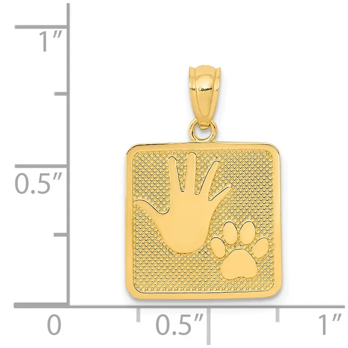PreStyled Sets 14k Yellow Gold Gold Polished Textured Hand and Paw Print Square Pendant Goldia
