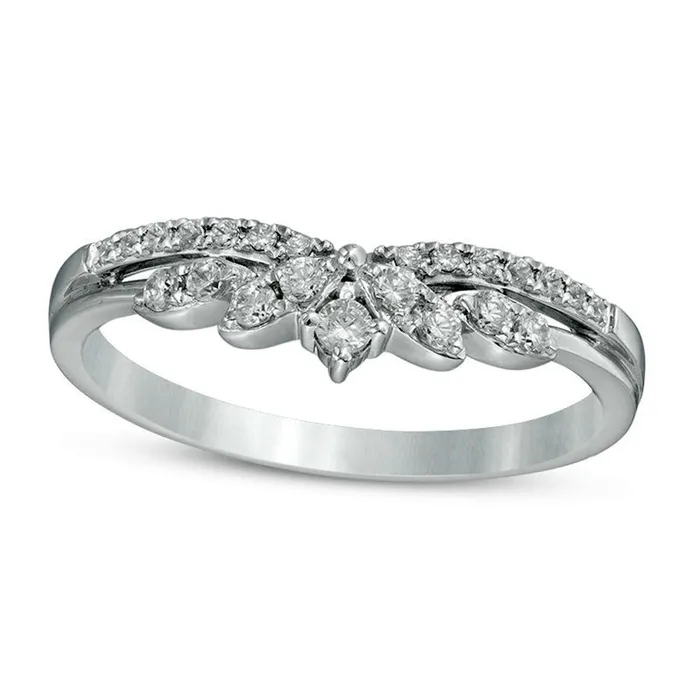Previously Owned 025 CT TW Natural Diamond Crown Contour Anniversary Band in Solid 14K White Gold Goldia Rings Previously Owned 025 CT TW Natural Diamond Crown Contour Anniversary Band in Solid 14K White Gold Goldia Rings