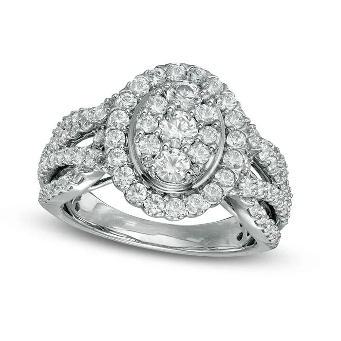 Previously Owned 15 CT TW Composite Natural Diamond Oval Frame Engagement Ring in Solid 14K White Gold Goldia Rings Previously Owned 15 CT TW Composite Natural Diamond Oval Frame Engagement Ring in Solid 14K White Gold Goldia Rings
