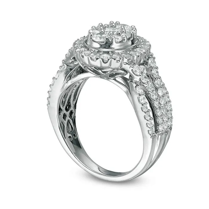 Previously Owned 15 CT TW Composite Natural Diamond Oval Frame Engagement Ring in Solid 14K White Gold Goldia Rings Previously Owned 15 CT TW Composite Natural Diamond Oval Frame Engagement Ring in Solid 14K White Gold Goldia Rings