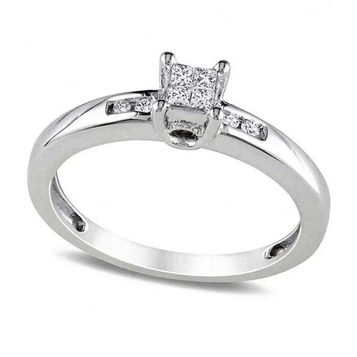 Rings 013 CT TW Quad PrincessCut Natural Diamond Promise Ring in Sterling Silver Goldia