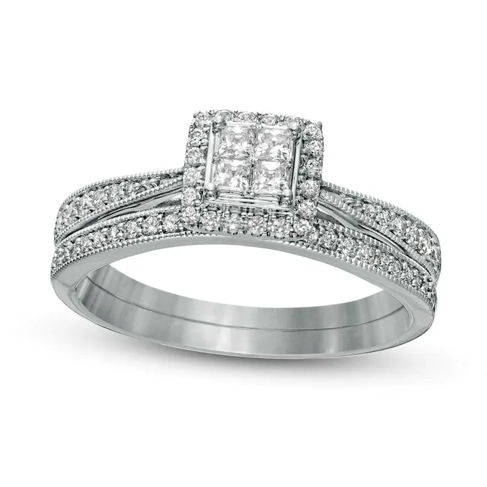 Rings 038 CT TW Quad PrincessCut Natural Diamond Frame Antique VintageStyle Bridal Engagement Ring Set in Solid 10K White Gold Goldia Rings 038 CT TW Quad PrincessCut Natural Diamond Frame Antique VintageStyle Bridal Engagement Ring Set in Solid 10K White Gold Goldia