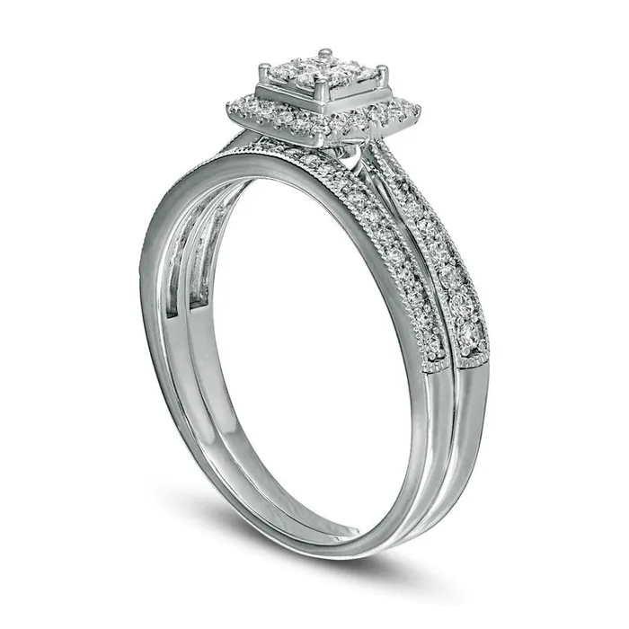 Rings 038 CT TW Quad PrincessCut Natural Diamond Frame Antique VintageStyle Bridal Engagement Ring Set in Solid 10K White Gold Goldia Rings 038 CT TW Quad PrincessCut Natural Diamond Frame Antique VintageStyle Bridal Engagement Ring Set in Solid 10K White Gold Goldia