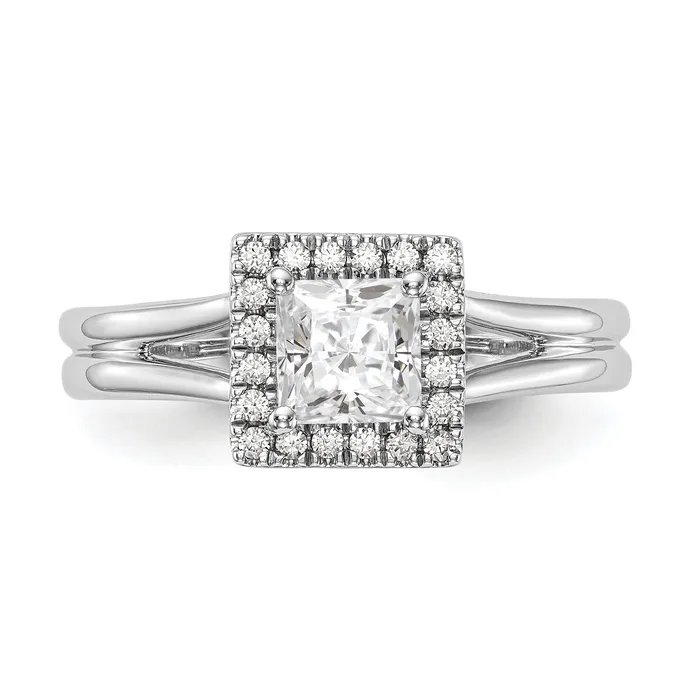 Rings 075ct CZ Solid Real 14K White Gold Princess Halo Split Shank Engagement Ring Goldia
