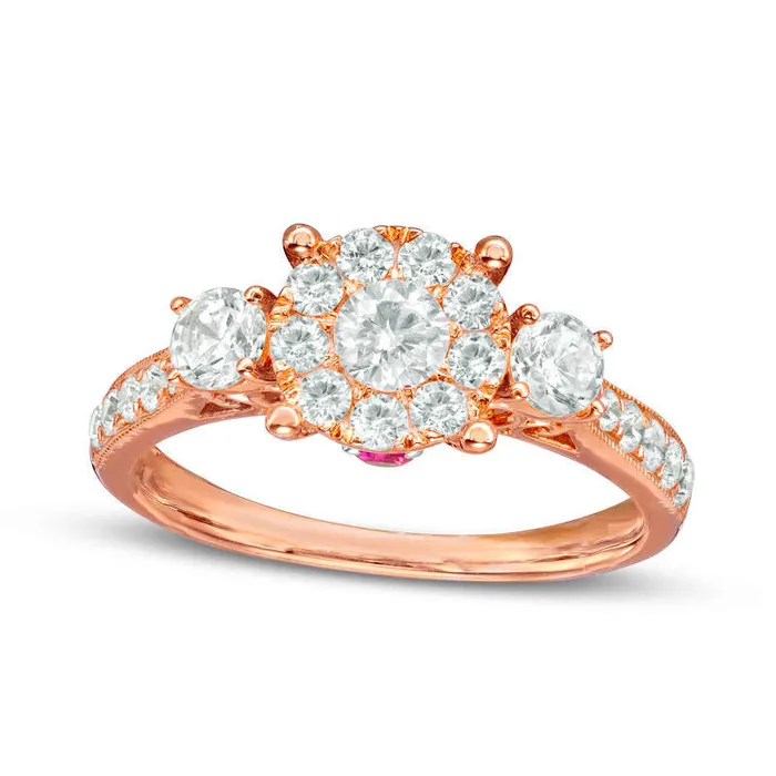 Rings 088 CT TW Natural Diamond and Pink Sapphire Three Stone Engagement Ring in Solid 10K Rose Gold Goldia Rings 088 CT TW Natural Diamond and Pink Sapphire Three Stone Engagement Ring in Solid 10K Rose Gold Goldia