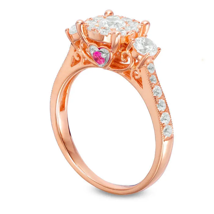 Rings 088 CT TW Natural Diamond and Pink Sapphire Three Stone Engagement Ring in Solid 10K Rose Gold Goldia Rings 088 CT TW Natural Diamond and Pink Sapphire Three Stone Engagement Ring in Solid 10K Rose Gold Goldia